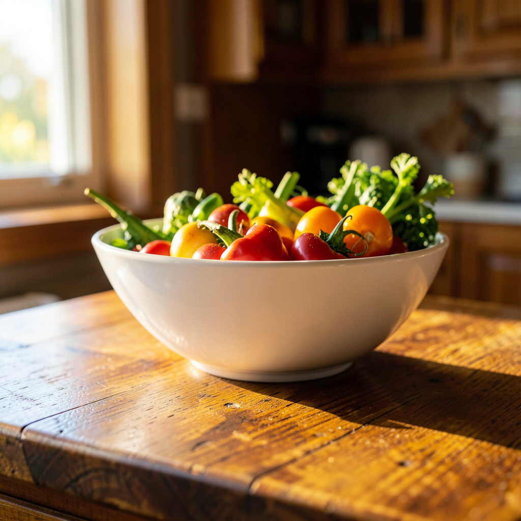 Détail de meubles de cuisine blancs avec façade bois naturel et plan de travail en bois huilé