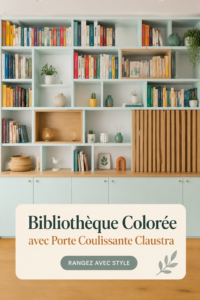 Bibliothèque colorée avec une porte coulissante en claustra
