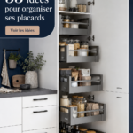 Un placard bien organisé avec des étagères et des paniers de rangement.