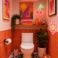 Salle de bain moderne avec des touches de couleur pop