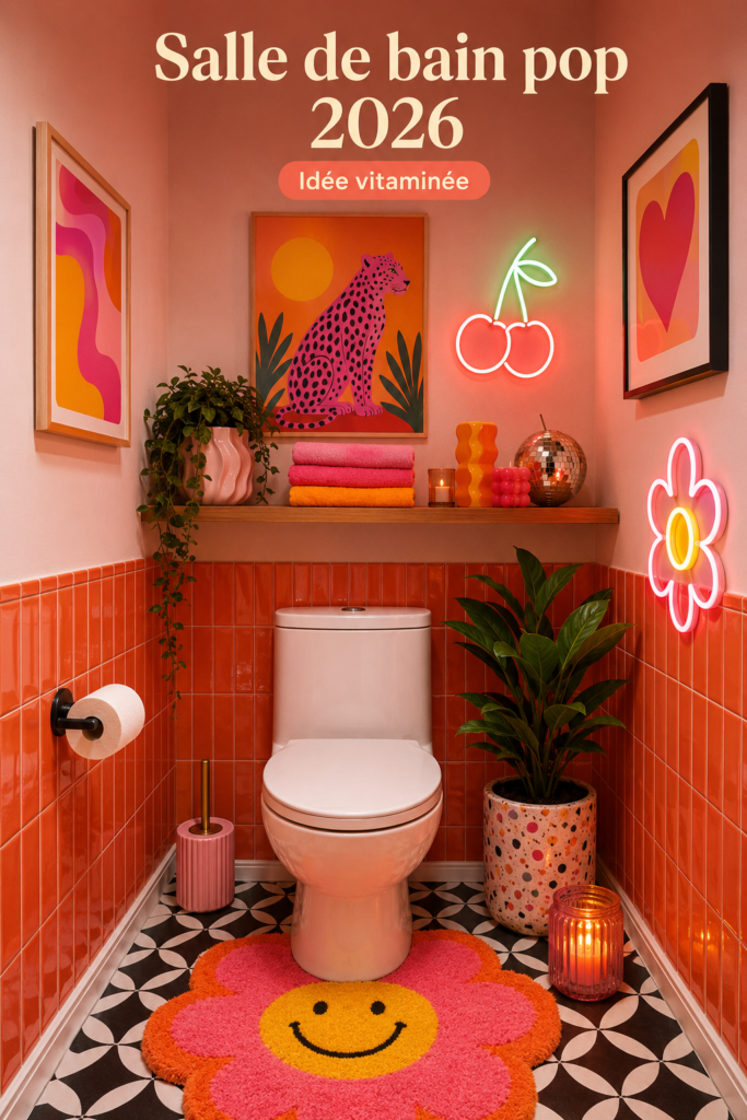 Salle de bain moderne avec des touches de couleur pop