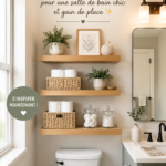 Déco élégante au-dessus des toilettes avec rangements pratiques.