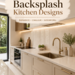 Cuisine avec une crédence beige moderne et chaleureuse, mettant en valeur un design élégant.