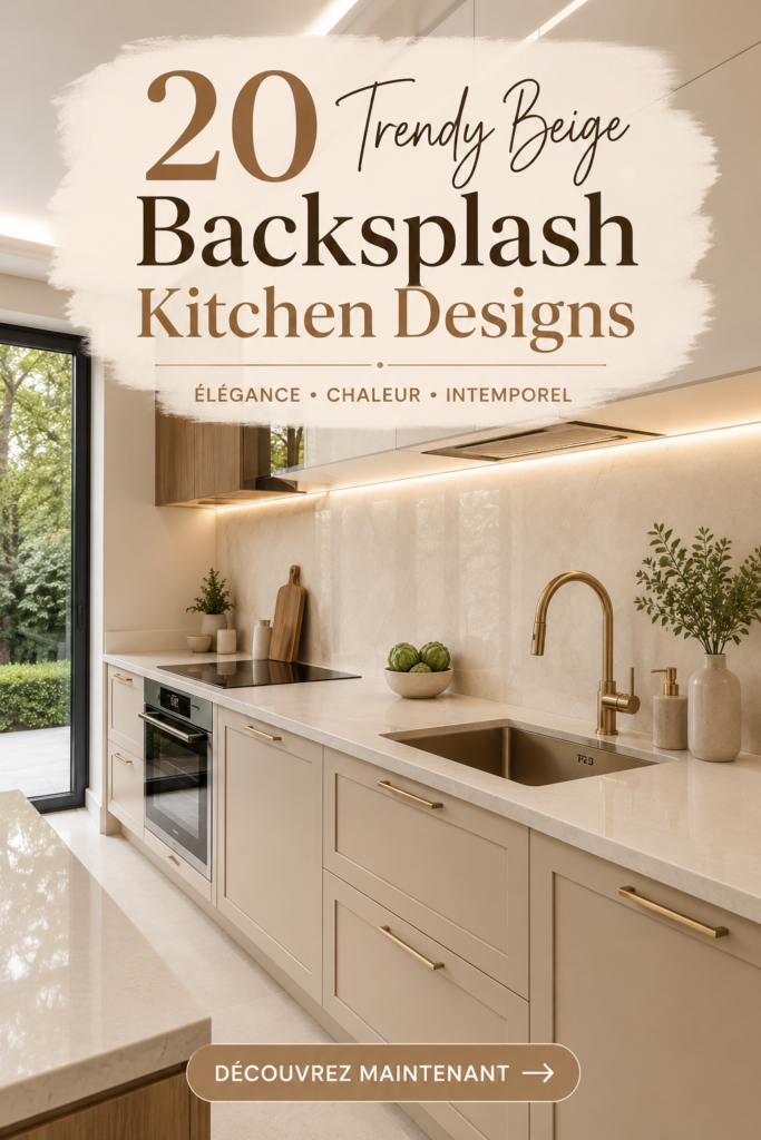 Cuisine avec une crédence beige moderne et chaleureuse, mettant en valeur un design élégant.