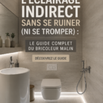 Un salon avec un éclairage indirect chaleureux et accueillant, présentant une ambiance conviviale.