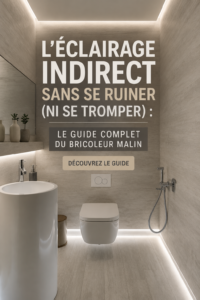 Un salon avec un éclairage indirect chaleureux et accueillant, présentant une ambiance conviviale.
