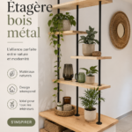Étagère élégante en bois et métal dans un intérieur moderne.