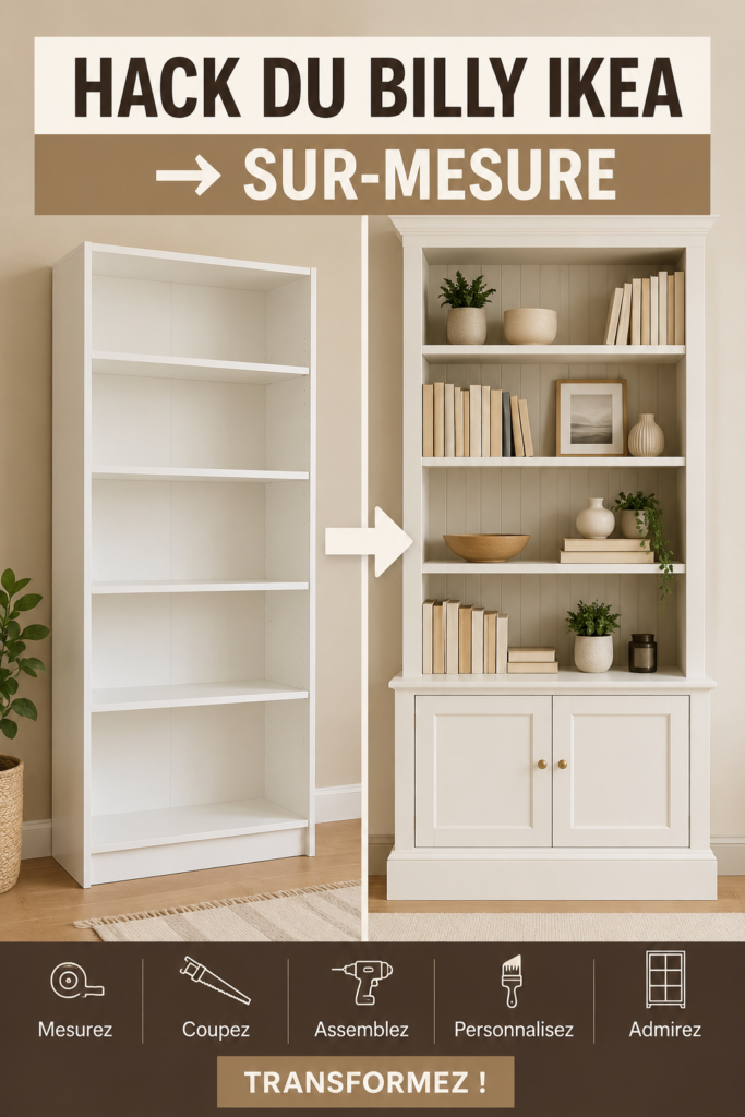 Un intérieur chaleureux avec des étagères IKEA Billy personnalisées, créant une ambiance accueillante.