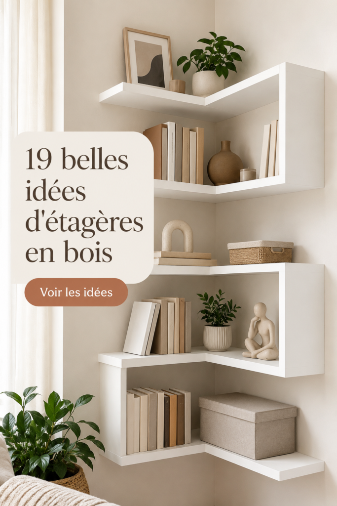 Étageres en bois élégamment disposées dans un salon moderne