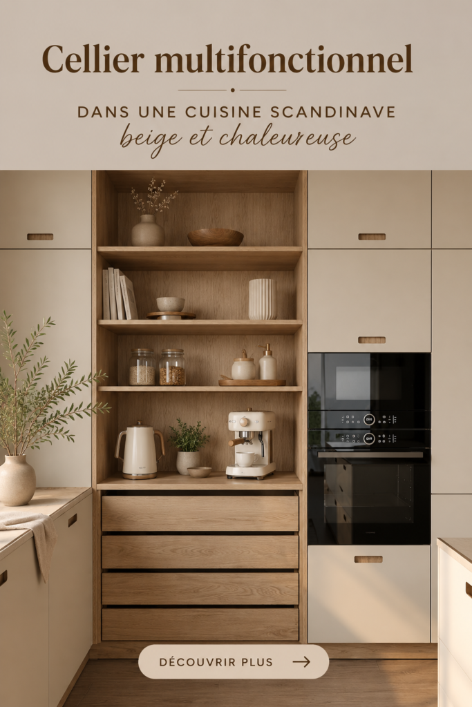 Cuisine beige scandinave avec garde-manger multifonction élégant