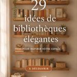 Un salon moderne avec une bibliothèque élégante remplie de livres et de décorations