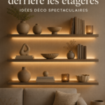 Étagères illuminées avec un éclairage LED dans un salon moderne