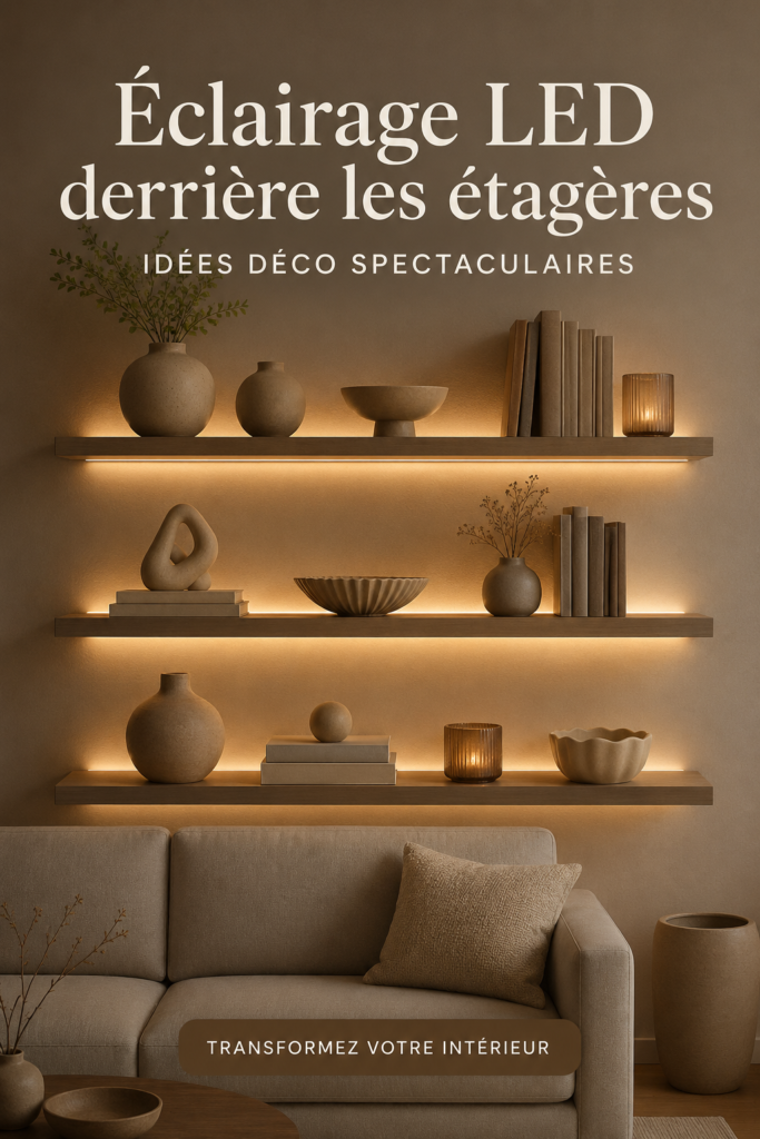 Étagères illuminées avec un éclairage LED dans un salon moderne