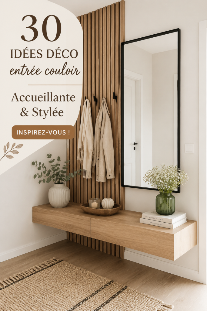Une entrée stylée et accueillante avec des éléments décoratifs chaleureux.