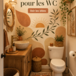 Une salle de bain bohème chic avec des plantes et des couleurs naturelles.