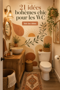 Une salle de bain bohème chic avec des plantes et des couleurs naturelles.