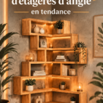 Exemple d'étagère d'angle moderne en bois dans un intérieur chaleureux.