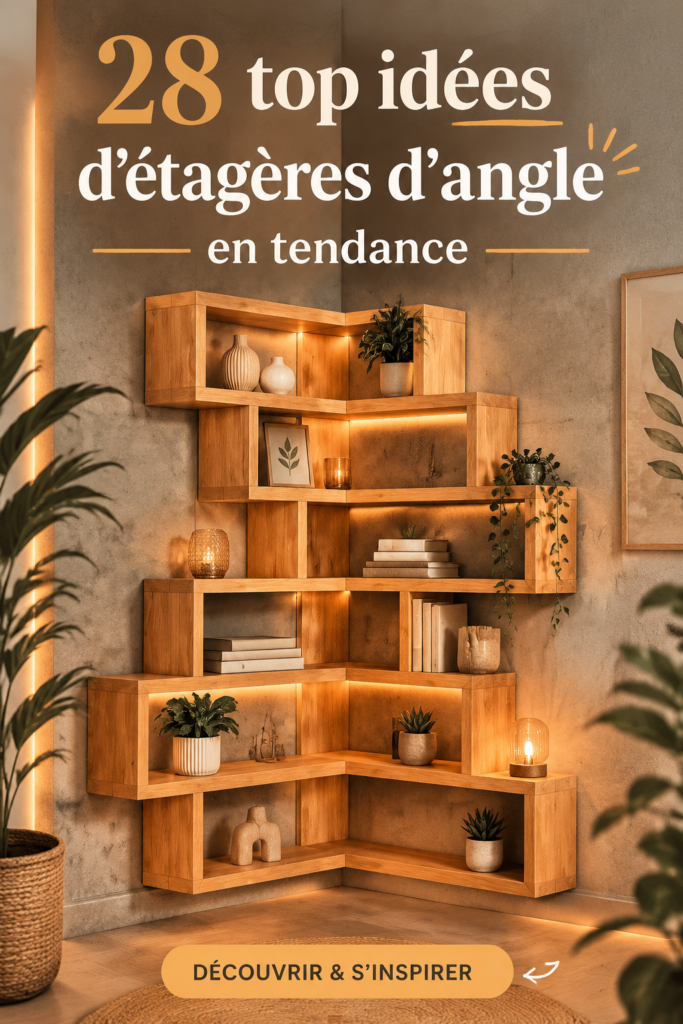 Exemple d'étagère d'angle moderne en bois dans un intérieur chaleureux.