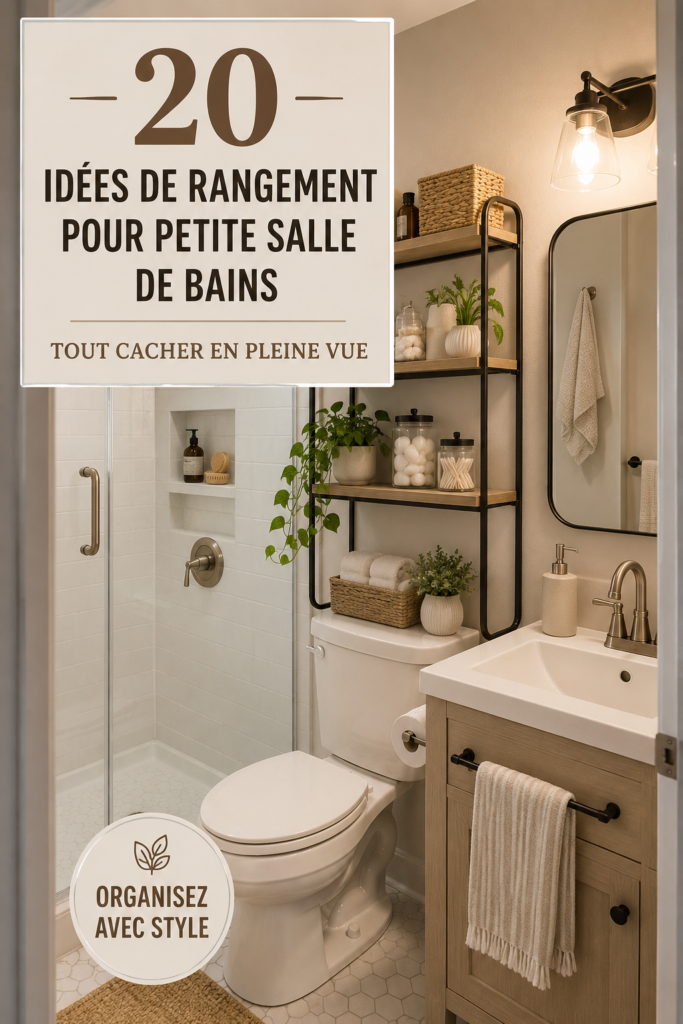 Une petite salle de bain organisée avec des solutions de rangement pratiques.