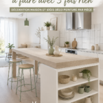 Un îlot de cuisine DIY coloré en bois dans une cuisine moderne.