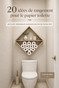 Salle de bain moderne avec un beau rangement pour le papier toilette.
