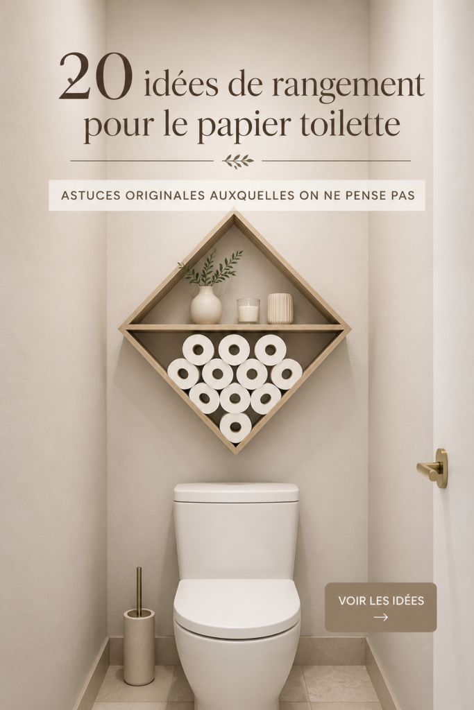 Salle de bain moderne avec un beau rangement pour le papier toilette.