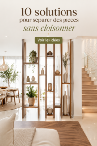Vue d'un intérieur séparé par des étagères au design élégant.