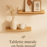 Tablette murale en bois massif AVA élégamment installée dans un salon moderne.