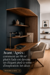 Transformation d'un appartement en élégant pied-à-terre d'inspiration Art déco.