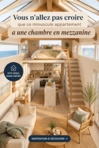 Un élégant appartement miniature avec une chambre en mezzanine bien aménagée.