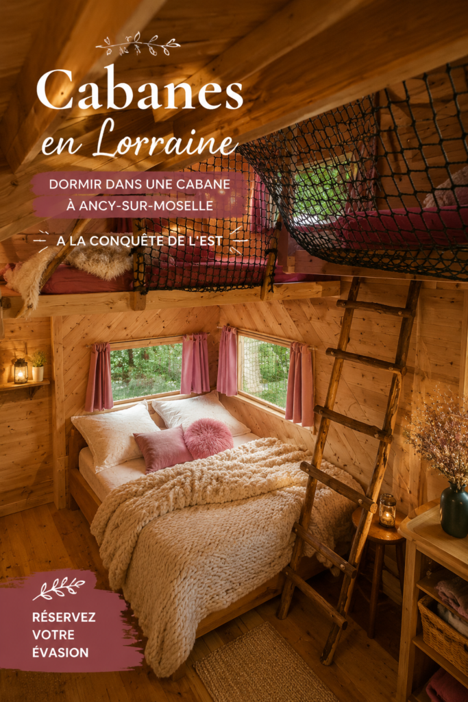 Une cabane perchée dans les arbres à Ancy-sur-Moselle, offrant une vue imprenable sur la nature.