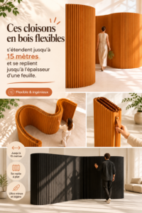 Cloison en bois flexible dépliée dans un intérieur moderne