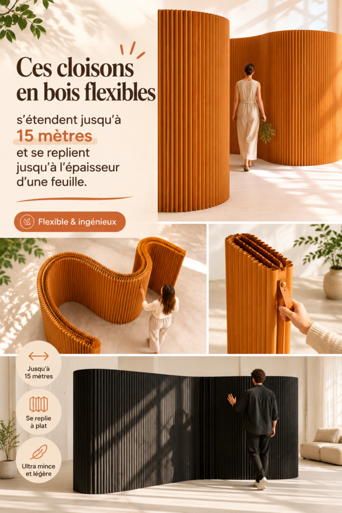 Cloison en bois flexible dépliée dans un intérieur moderne