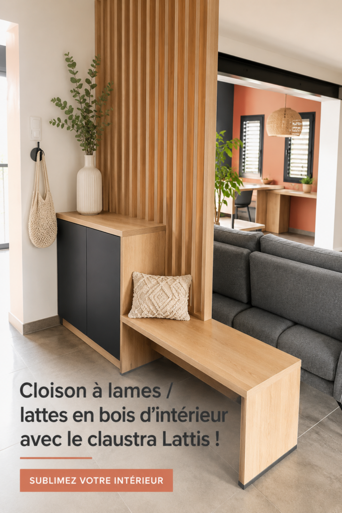 Cloison en lattes de bois décorant un intérieur moderne