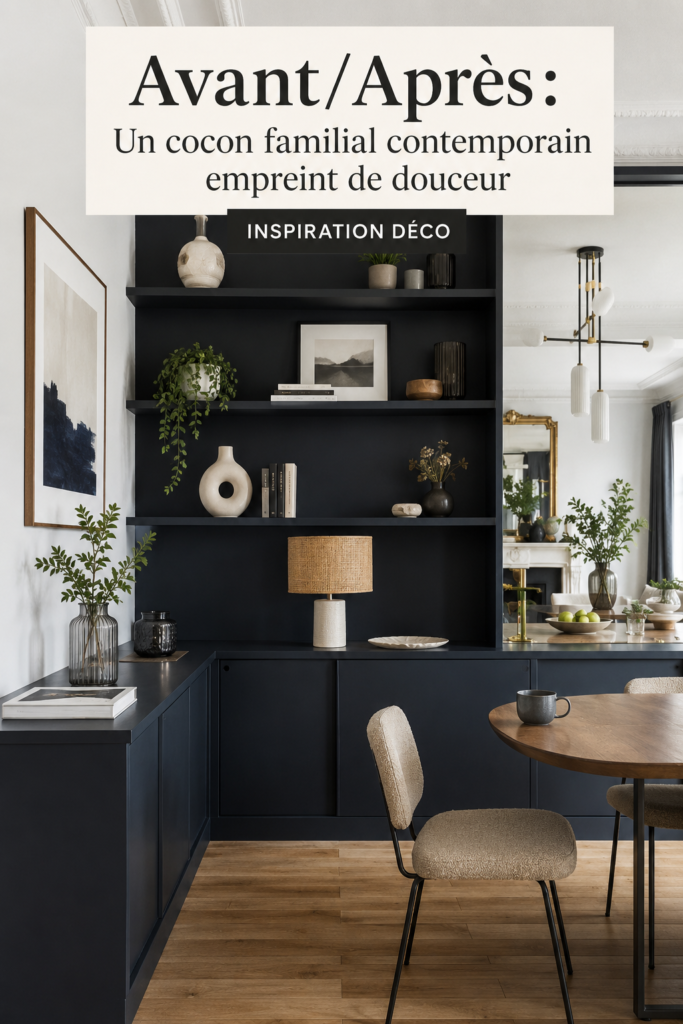 Un cocon familial moderne et chaleureux, avec des touches de décoration contemporaine.