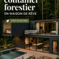 Un conteneur maritime transformé en maison accueillante, situé dans un cadre naturel.