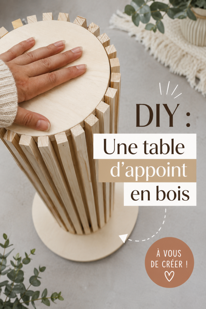 Table d'appoint en bois DIY dans un salon moderne.