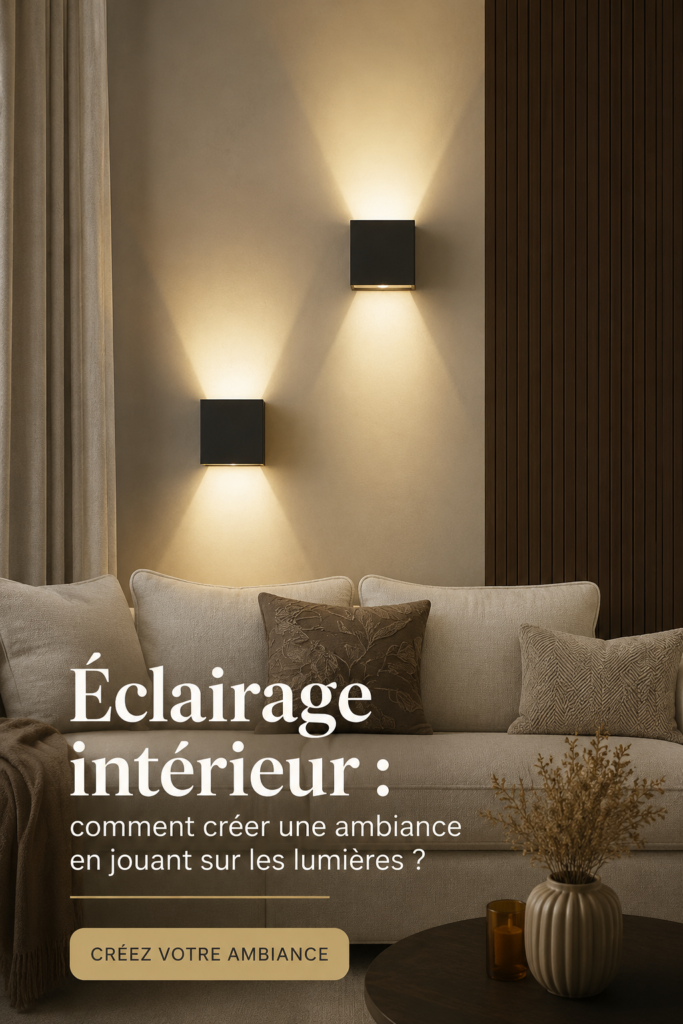 Un salon moderne avec un éclairage doux et accueillant.