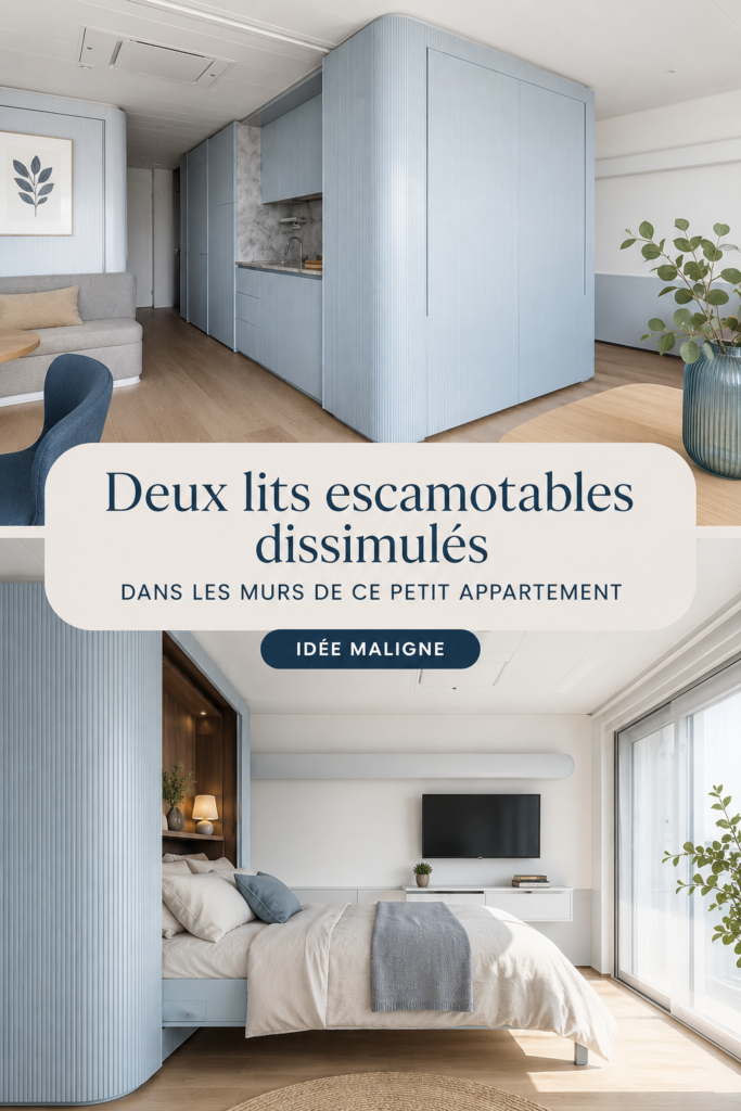 Un lit escamotable replié dans un petit appartement moderne