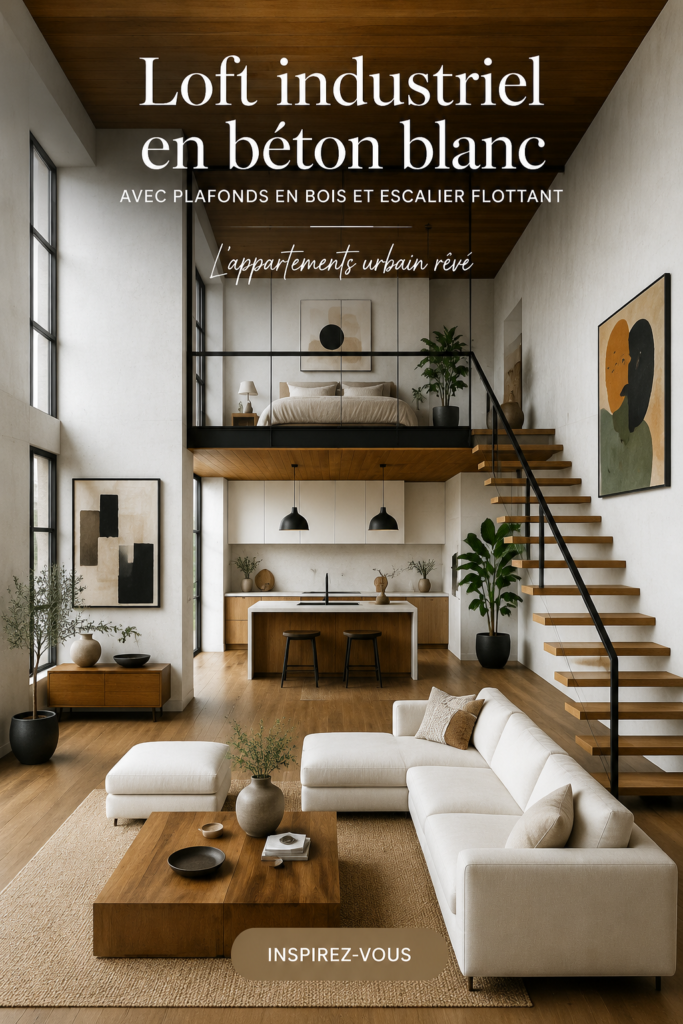 Un loft industriel moderne avec des éléments en béton et en bois chaleureux
