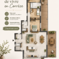 Maison chaleureuse construite en Corrèze avec un environnement accueillant.