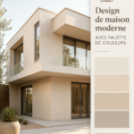 Une maison moderne angulaire avec une palette de couleurs élégantes et fraîches.