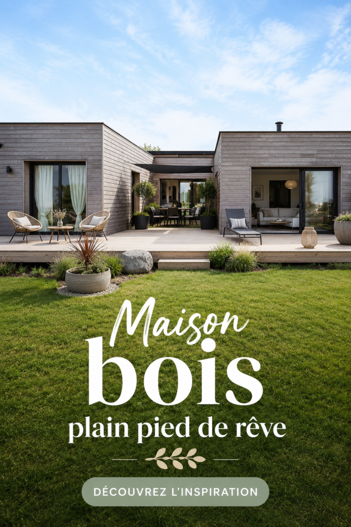 Maison en bois de plain-pied moderne entourée de verdure