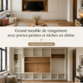 Grand meuble de rangement en chêne avec portes peintes qui ajoute du style à un intérieur moderne.