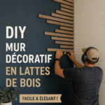 Mur d'accent en lattes de bois dans un salon chaleureux