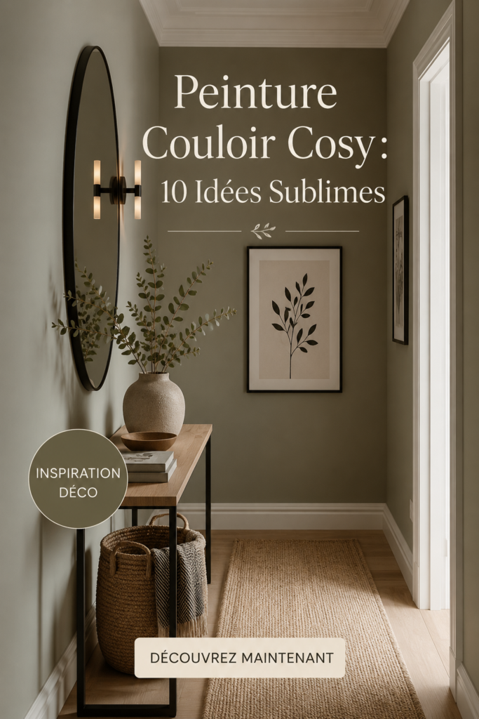 Un couloir peint dans des couleurs douces et accueillantes, avec des éléments de décoration cosy.