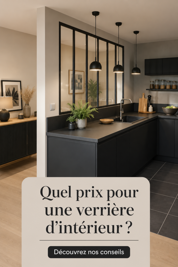 Verrière d'intérieur moderne séparant deux pièces avec lumière naturelle.