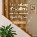Escalier relooké avec un design moderne et coloré, montrant avant et après transformation.