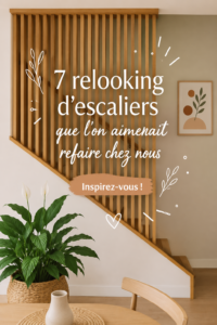 Escalier relooké avec un design moderne et coloré, montrant avant et après transformation.