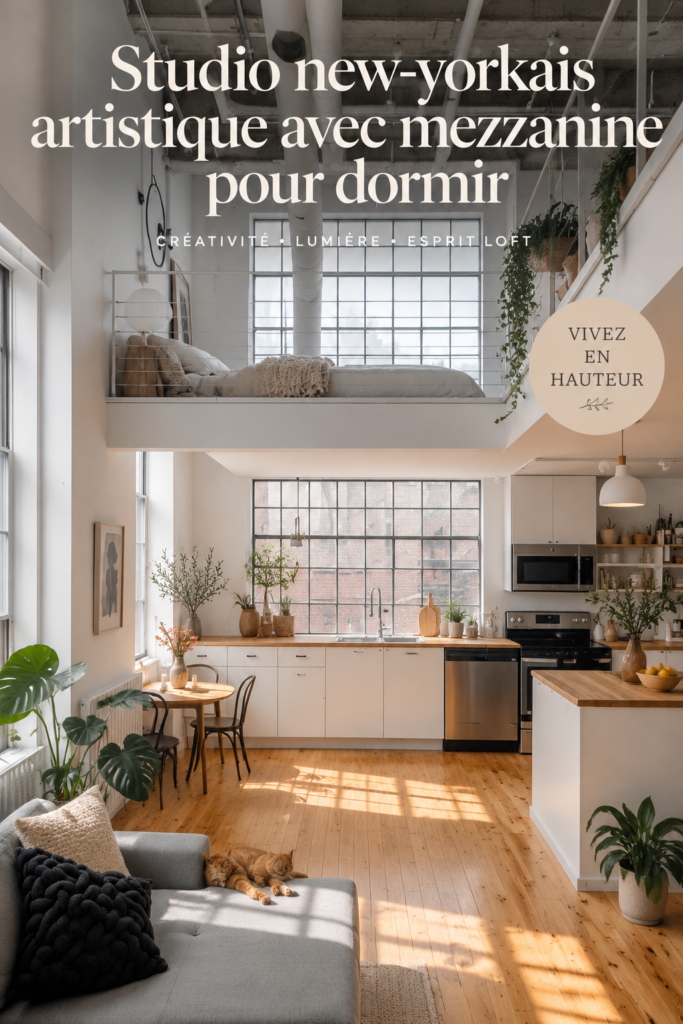 Studio artistique à New York avec mezzanine spacieuse et décor inspirant